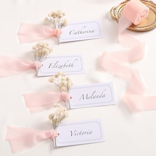 DORIS HOME Handmade Frayed Fringe Chiffon Ribbon 1" x 21Yd Pink