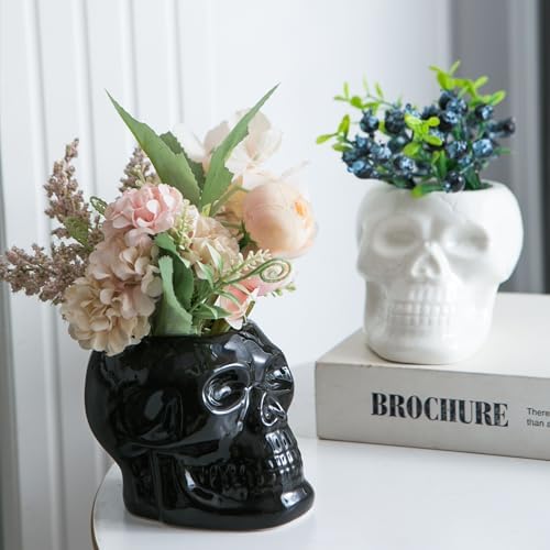 Tanvecle Skull Planter Pots 2-Pack, Gothic Skeleton Vase for Halloween