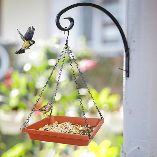 Large Hanging Bird Feeder Tray, Platform Spacious Birds Feeder with Mesh Tray, Sturdy and Drainage Bird Feeder for Bluebirds Cardinals Goldfinches (12.5 inch, Red)