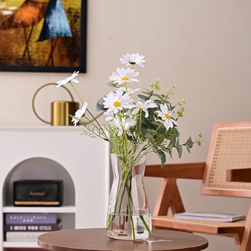 8 Inch Clear Glass Vase for Flowers, Modern Boho Table Decor