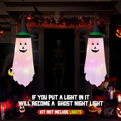 2 Pack Halloween Hanging Ghosts Decorations for Outdoor Garden Trees Porch