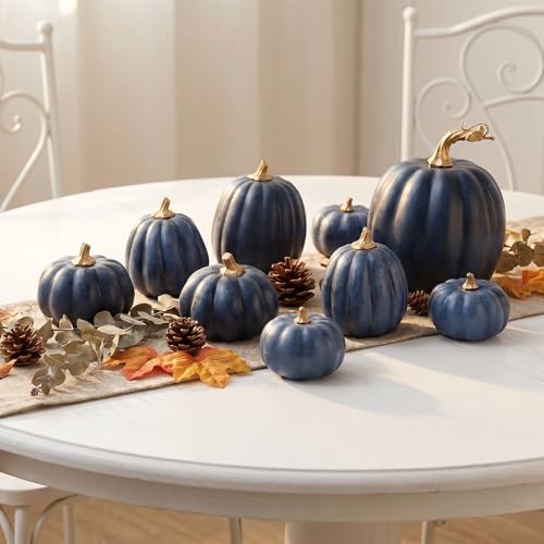 10-Piece Navy Blue Artificial Pumpkins, Assorted Sizes