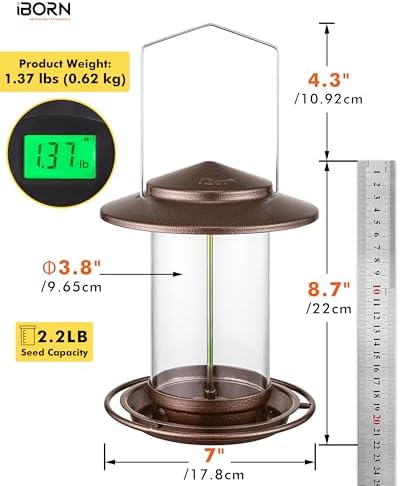 iBorn Bird Feeder for Outside Hanging,Bird Seed for Outside Wild Bird Feeders for Garden Yard Outdoor Decoration,Round Roof Design Coffee