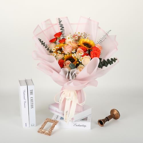 20 Sheet Flower Wrapping Paper-Waterproof Bouquet Paper (Translucent Pink)