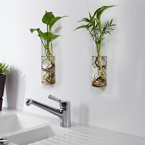 Wall Hanging Planter Glass Plant Propagation Station,Plant Terrarium Perfect for Home Garden Office Decoration Accessories-4 Cylinder Shape Container
