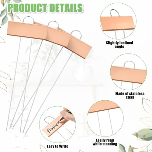 Maitys 38 Pcs Metal Plant Markers Outdoor, Rose Gold Label with Black Ink