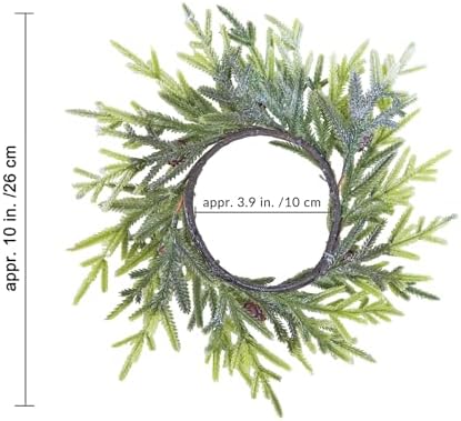 Winlyn 4 Pcs Artificial Frosted Twig Candle Rings Christmas Candle Holder Rings Wreaths Faux Twigs Wreath Glitter Mini Pinecones 10" Wide for Holiday Winter Seasonal Décor