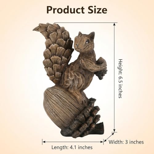 iStatue Handmade Resin Squirrel on Acorn Statue Miniature Garden Figurines – 6.5 Inch Nature-Inspired Woodland Animal Decor for Home, Garden, Patio or Shelf – Rustic Farmhouse Accent (Medium)