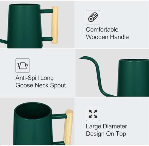 Watering Can Indoor Plants, 35 oz/1000 ml Metal Stainless Steel Watering Can Pot with Long Spout for Indoor House Plants Bonsai Outdoor Garden Flower Decorative (Alpinegreen)