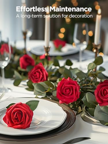 InnoGear Fake Roses 100 Pcs Dark Red Flowers Artificial Faux Foam Floral