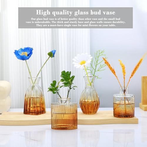 Glass Bud Vases Set of 4, Small Brown Flower Vases for Wedding Centerpieces