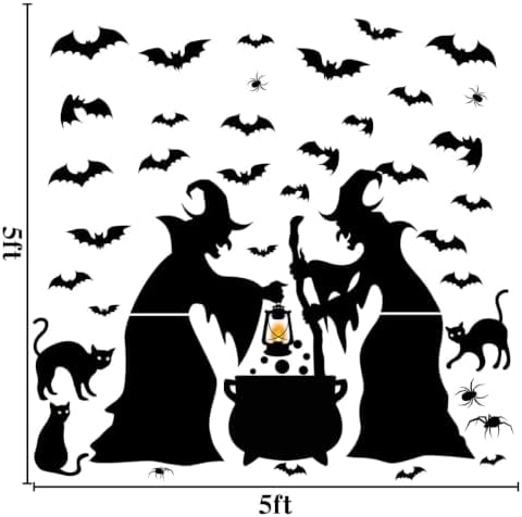 Halloween Decorations Window Clings Decor, Extra Large Witches with Black Cat Bats Spider Cauldron Silhouette Halloween Window Stickers Decals Indoor Outdoor, School Home Office Party, 3 Sheets
