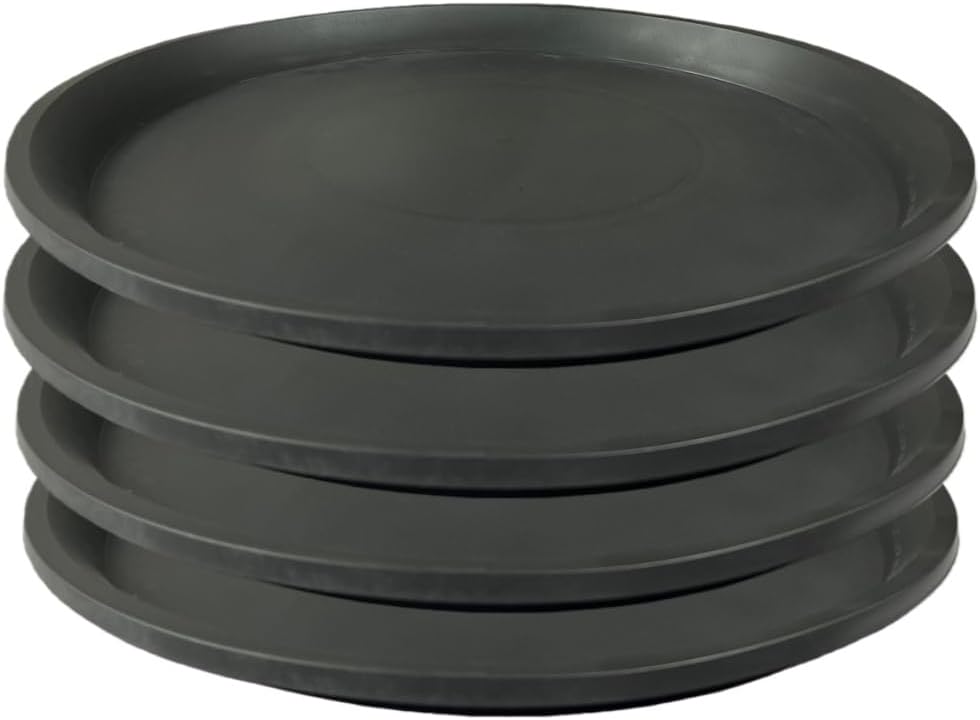4 Pack 17.7 Inch (15.5 Inch Base) Plant Saucer, Heavy Duty Large Round Plastic Plant Trays for Indoor & Outdoor, Black