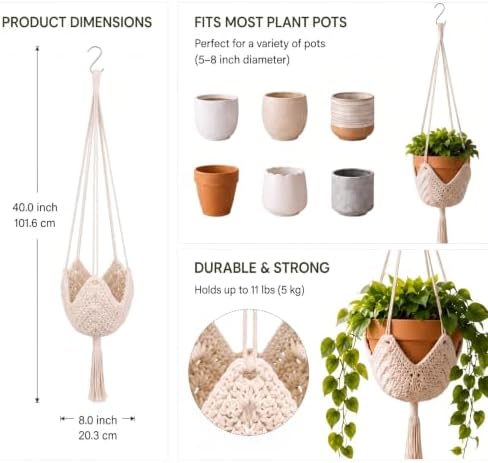 Shappy 3 Pack Boho Macrame Plant Hanger for Indoor