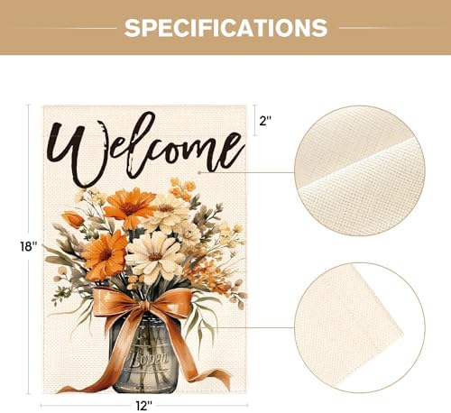 AVOIN colorlife Welcome Mason Jar Fall Floral Garden Flag 12x18 Inch