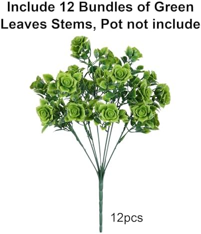 HyeFlora Artificial Plants for Outdoors Outside Spring Summer Decoration, 12 Bundles Faux Green Plastic Leaves Stems Bulk Fake Greenery Look Real UV Resistant for Home Porch Patio Planter Yard Wedding