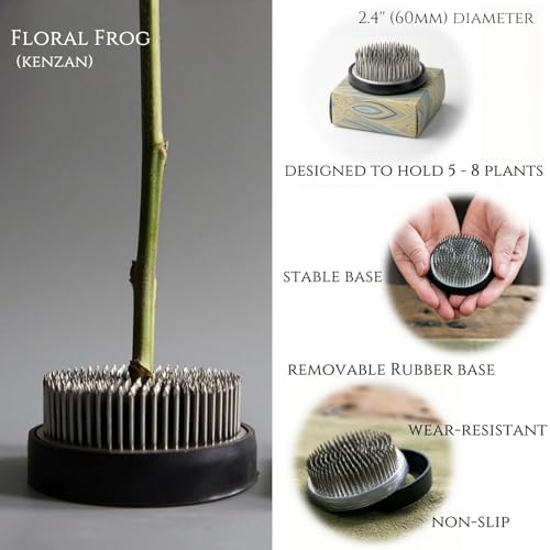 Ikebana Kit, Japanese Oval Vase, 2.4in Floral Frog