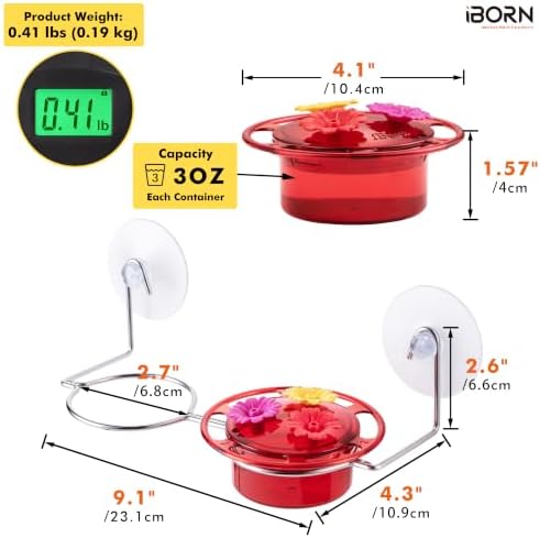 iBorn Window Hummingbird Feeder Hummingbird Feeder with Strong Suction Cup Mini Humming Bird Feeders for Outdoors, Bee-Proof Feeding Ports & Stainless Steel Base, 3oz, 2 Set, 2025 New