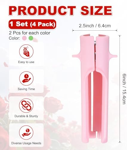 M METERXITY 4-Pack Rose Thorn Stripper Tool, Plastic Metal Rose Stem Leaf Thorn Stripper for Bouquets Pruning Branches/Floral Arrangement, Flower Stripping Tool Remove [Green, Pink]