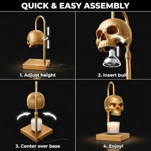 Nomnu Skull Candle Warmer Lamp with Timer and Dimmer, Golden Gothic Decor