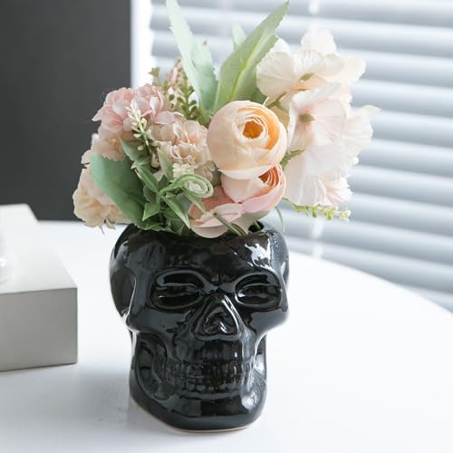 Tanvecle Skull Planter Pots 2-Pack, Gothic Skeleton Vase for Halloween