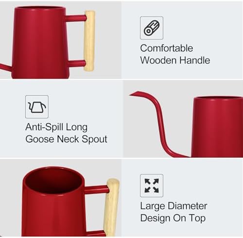 Watering Can Indoor Plants, 35 oz/1000 ml Metal Stainless Steel Watering Can Pot with Long Spout for Indoor House Plants Bonsai Outdoor Garden Flower Decorative (Red)