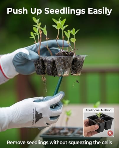 Gardzen 10 Pack Push-Up Seed Starting Tray, Pop Up Plant Germination Trays, Seed Starter Kit with Adjustable Humidity Vented Dome, 6.6" x 4.5", Total 120-Cell, Clear