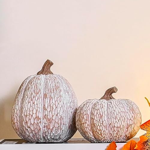 2Pcs Resin Pumpkin Figurines, Lattice Fall Thanksgiving Decor