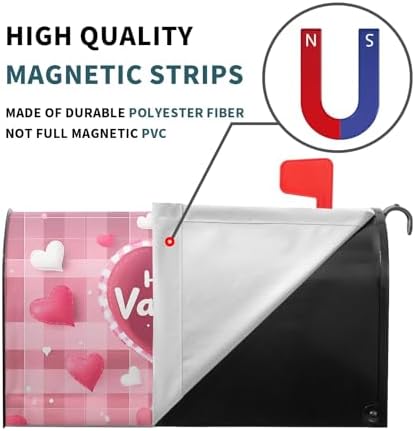 Valentine's Day Plaid Pink Love Mailbox Covers Magnetic White and Pink Love Heart Mailbox Cover Standard Size 18 X 21 Inch Valentines Day Wrap Post Letter Box Decorative for Outdoor Home Garden Yard