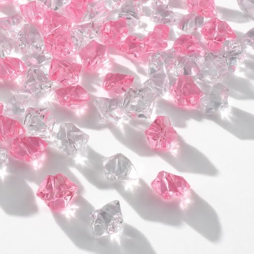 160 Pieces Mixed Pink Acrylic Fake Ice Rocks, Vase Filler for Table Scatter