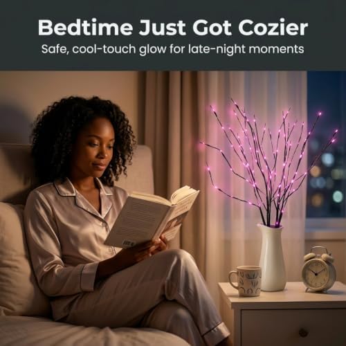 DK177 2Pack Led Branch Light Battery Operated Lighted Branch Vase Filler Willow Tree Artificial Little Twig Power Brown 30 Inch 20 LED for Home Romantic Decoration, 2Pack Redlight