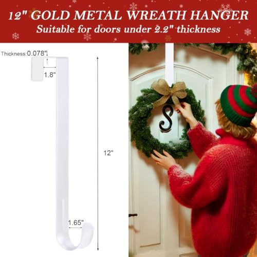 2 Pack 12" Metal Wreath Hanger for Front Door, Non-Scratch, White