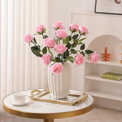 50PCS Artificial Silk Roses in Bulk & Bouquet Long Stem – Realistic Fake Roses for Wedding Centerpieces, Home Decor, Floral Arrangements, Party Decoration (Pink)
