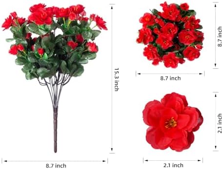 Ivydale Artificial Faux Red Flowers Plants for Outdoor Outside Spring Decor, Fake Silk Camellia UV Resistant Look Real for Planter Porch Patio Balcony Garden Table Indoor, 3 Large Bundles