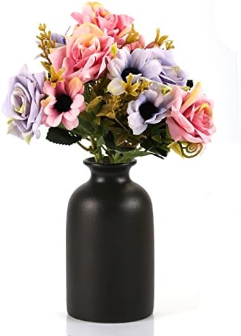 Ceramic Black Small Vase, Dry Flower Vases Minimalism Style for Modern Table Shelf Fit Fireplace Bedroom Kitchen Living Room Home Decor (Black, Small)