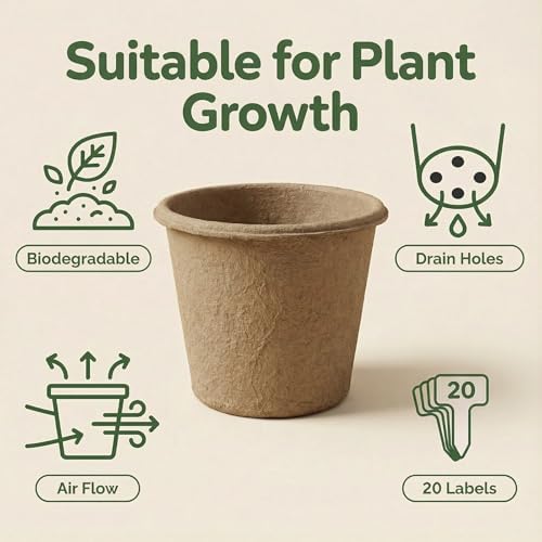 10 Packs 5 Inch Large Peat Pots, Seedling Pots with Drainage Holes