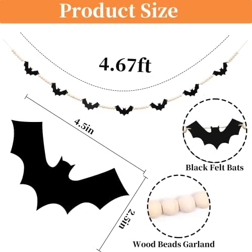 DAZONGE Halloween Wood Felt Bat Garland for Halloween Decorations Indoor