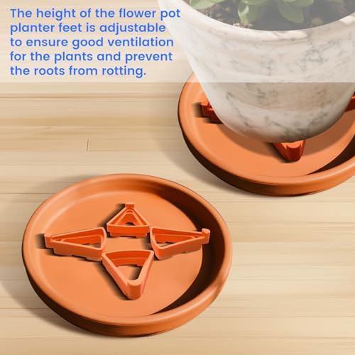 18 Pack Pot Feet for Outdoor Planters, 2.75x2.1x0.8 Inch Invisible Breathable Pot Stands Toes Lifters for Heavy Outdoor Plants, Airflow & Furniture Protection, Stackable Flower Feet Outside, Orange