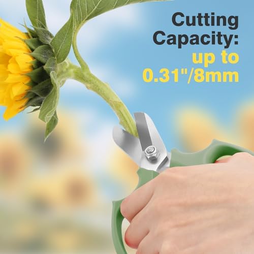 Housolution Flower Scissors, Steel Garden Pruning Shears, Avocado Green