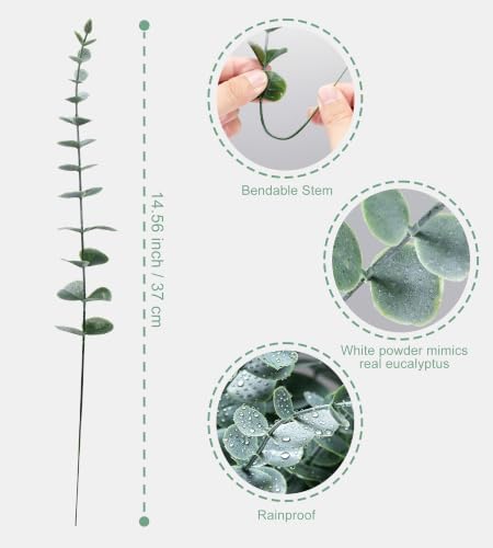 120 Pcs Artificial Eucalyptus Stems Bulk,Fake Plants Eucalyptus Leaves