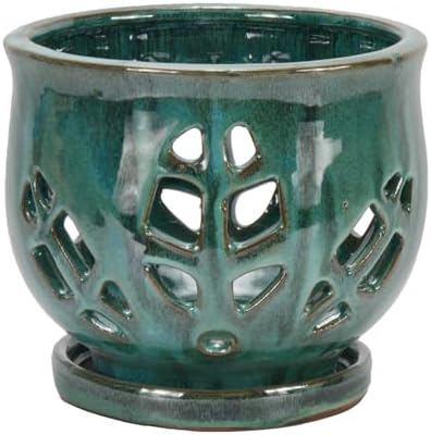 W&W Orchid Pot with Holes and Saucer for Repotting, Green Mix, 6.5"