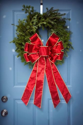 Large Christmas Bow for Wreath, Xmas Red Velvet Bows Winter Holiday Tree Topper Bow for Front Door Wall Indoor Outdoor Christmas Party Decoration Supplies