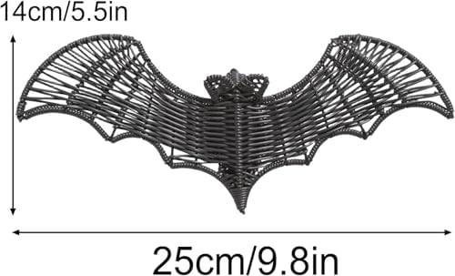 Black Woven Rattan Bat Ornament, 9.8in Hanging Halloween Decorations