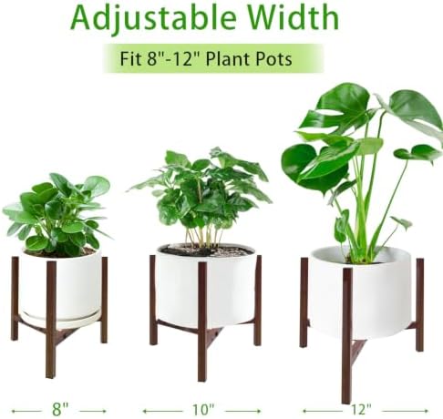 Airpark Adjustable Metal Plant Stand, Stable Plant Pot Flower Holder Indoor Outdoor Corner, Fit 8 9 10 11 12 inch Pots, Wood-Grain (Pot & Plant Not Included)