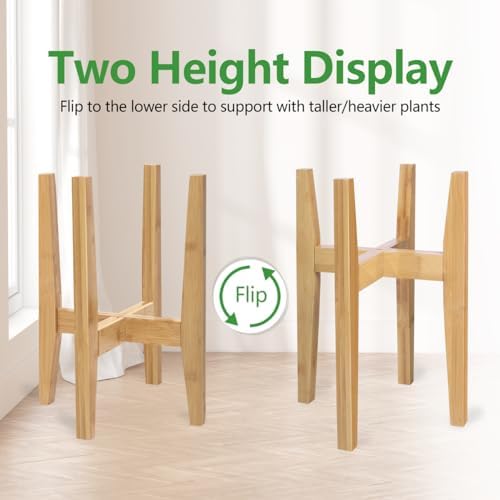 OERGKE Adjustable Plant Stand Indoor, Bamboo Mid Century Modern Plants Stands, Corner Flower Holder for Living Room, Fits 8 to 12 Inches Pots, (Pot & Plant Not Included)(Nature, 1 Pack)