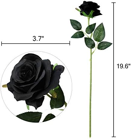 10pcs Black Roses Artificial Flowers, Realistic Faux Rose with Long Stem