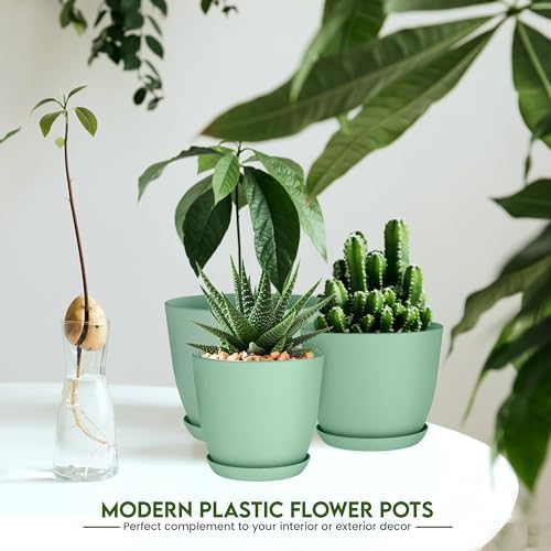 Plant Pots Indoor with Drainage, 10 Pack Multi-Size Planters Set, Mint