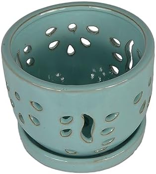 W&W Orchid Pot with Holes and Saucer for Repotting, Turquoise, 5.8"