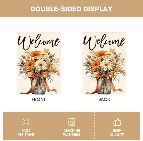 AVOIN colorlife Welcome Mason Jar Fall Floral Garden Flag 12x18 Inch