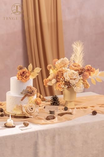 TINGE TIME Artificial Wedding Flower Combo, Rose Peony Boho Nude Coffee
